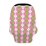 White Pink And Green Argyle Print Baby Seat Cover
