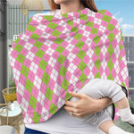 White Pink And Green Argyle Print Baby Seat Cover