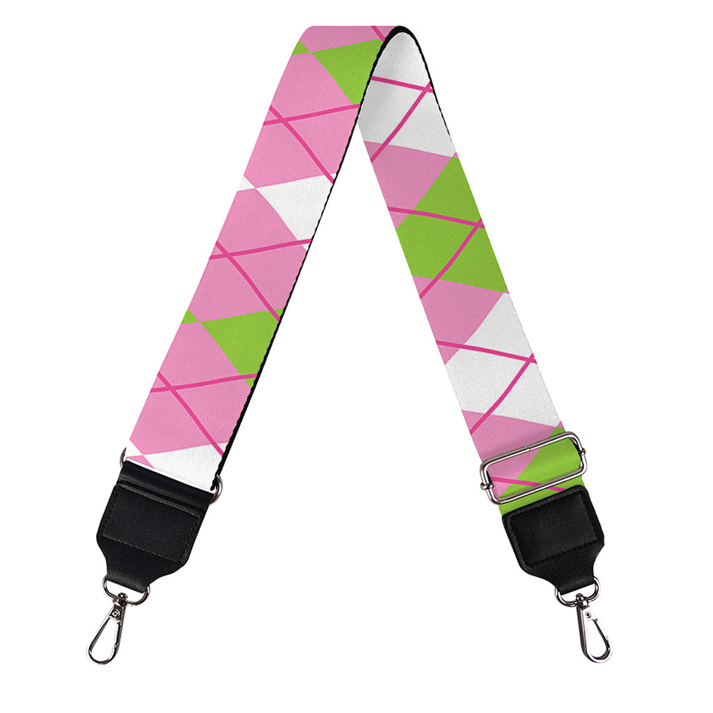 White Pink And Green Argyle Print Bag Strap