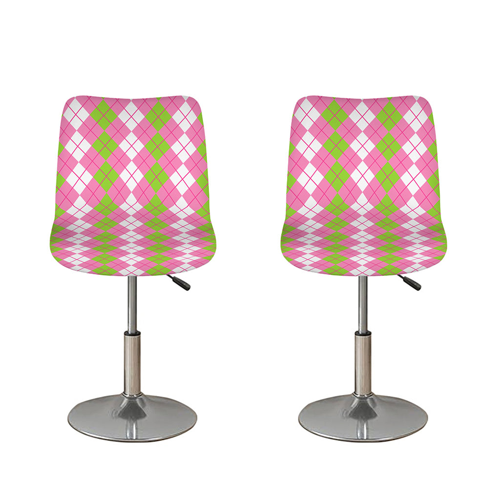 White Pink And Green Argyle Print Bar Stool Covers