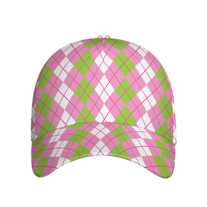White Pink And Green Argyle Print Baseball Cap