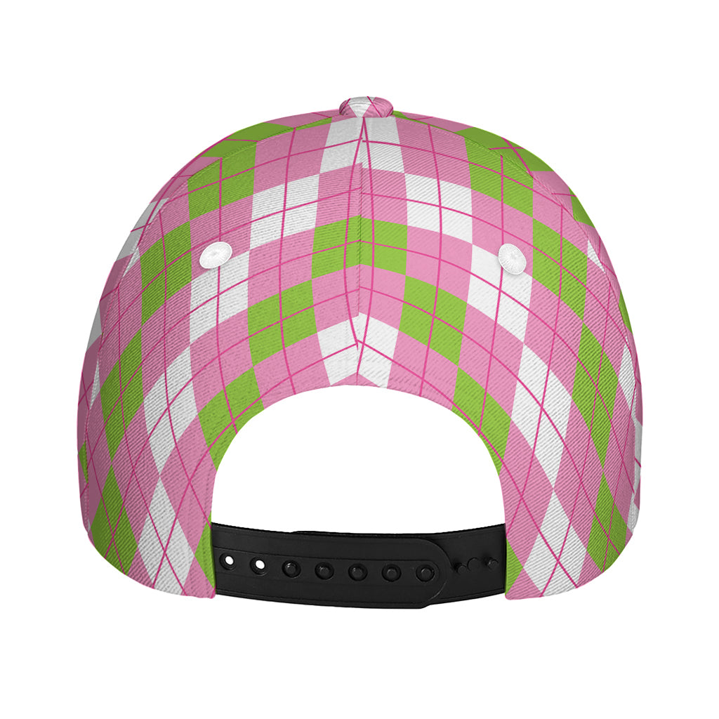 White Pink And Green Argyle Print Baseball Cap