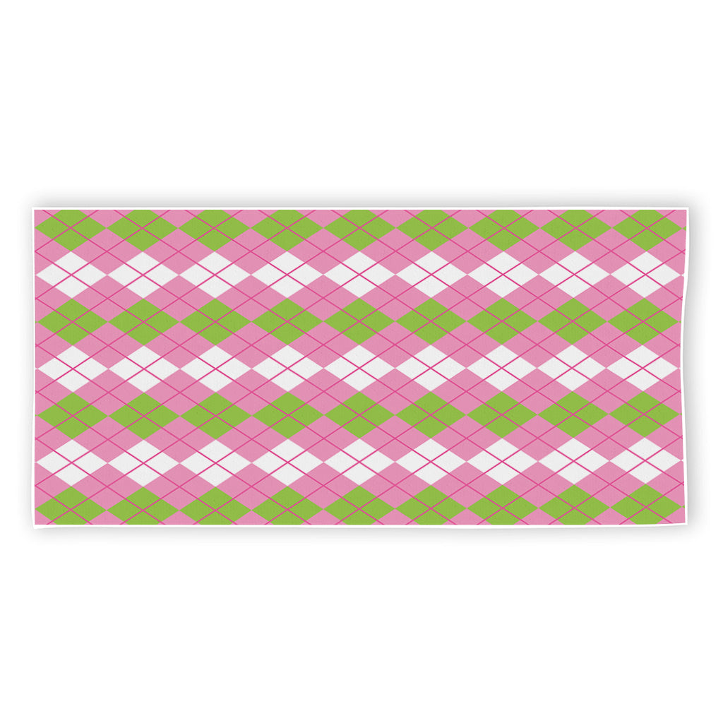 White Pink And Green Argyle Print Beach Towel