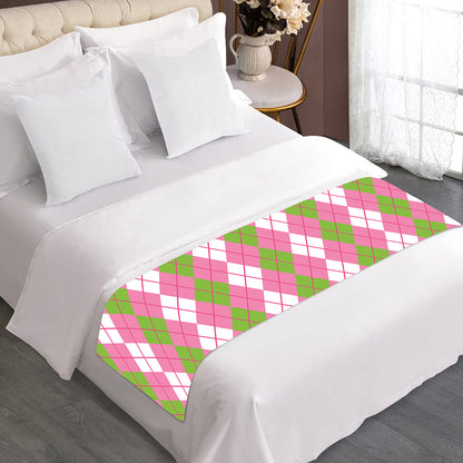 White Pink And Green Argyle Print Bed Runner