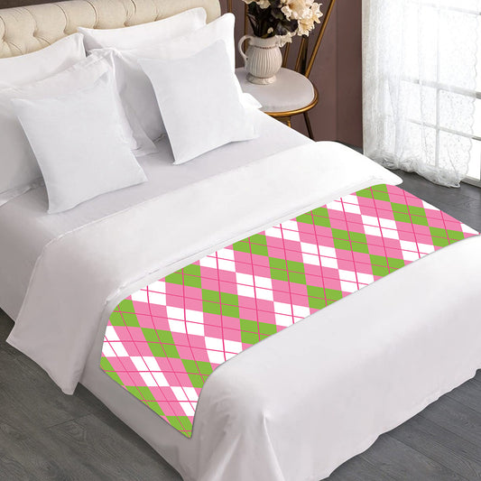 White Pink And Green Argyle Print Bed Runner