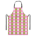 White Pink And Green Argyle Print Bib Apron With Pocket