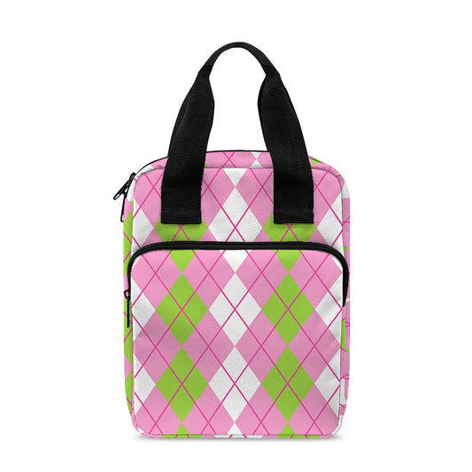 White Pink And Green Argyle Print Bible Tote Bag