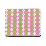 White Pink And Green Argyle Print Bifold Wallet