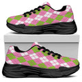 White Pink And Green Argyle Print Black Chunky Shoes