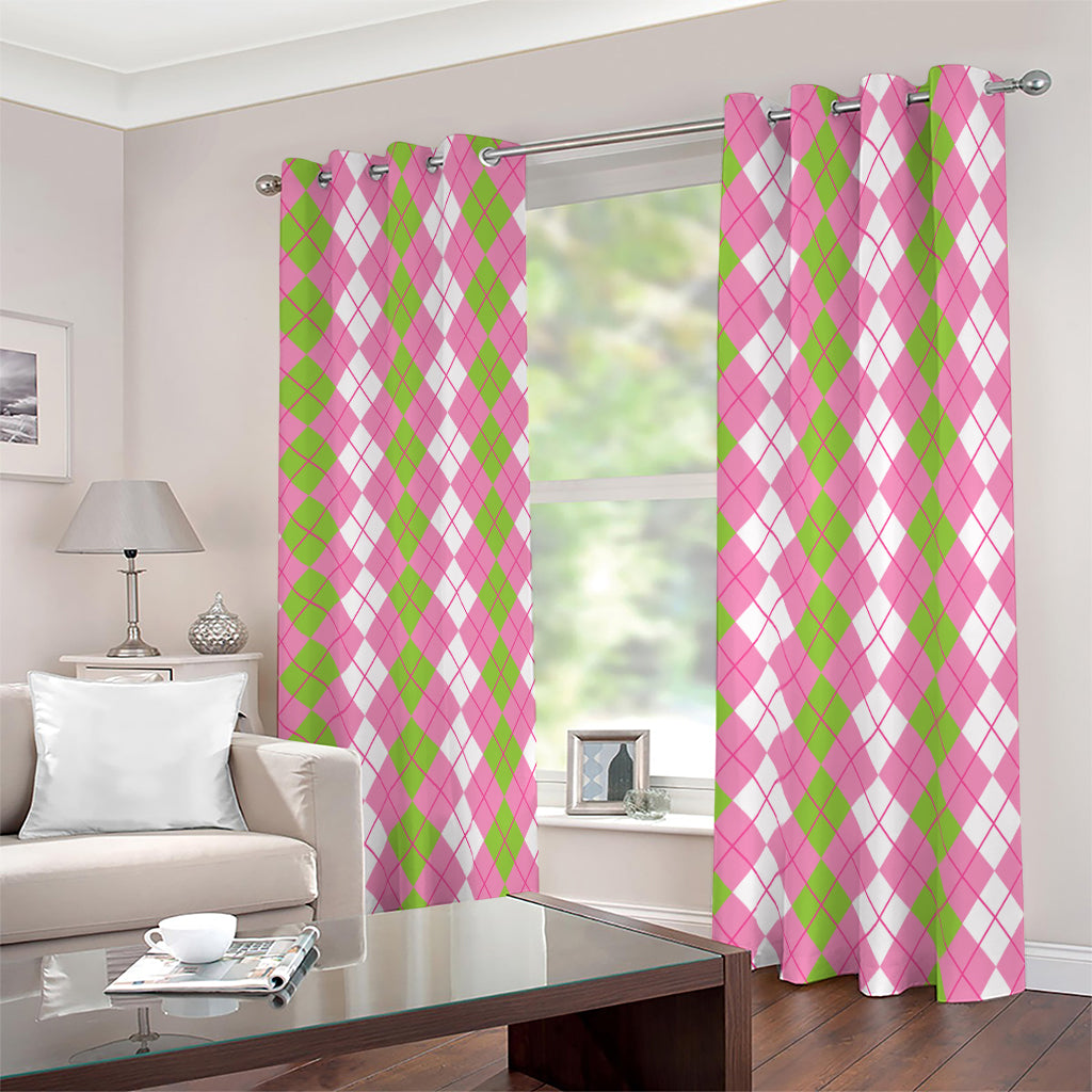 White Pink And Green Argyle Print Blackout Grommet Curtains