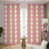 White Pink And Green Argyle Print Blackout Pencil Pleat Curtains