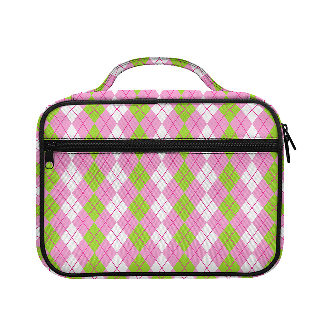 White Pink And Green Argyle Print Briefcase Bible Bag