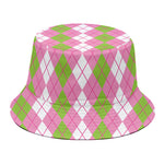 White Pink And Green Argyle Print Bucket Hat