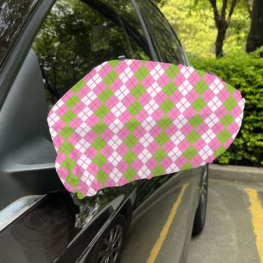 White Pink And Green Argyle Print Car Side Mirror Covers