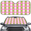 White Pink And Green Argyle Print Car Windshield Sun Shade