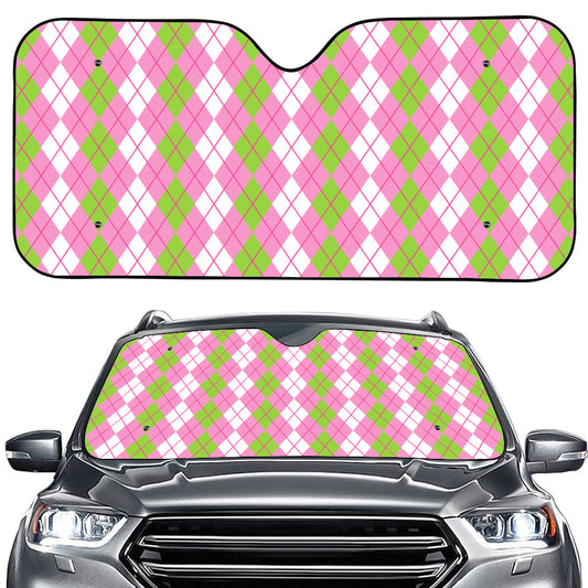White Pink And Green Argyle Print Car Windshield Sun Shade