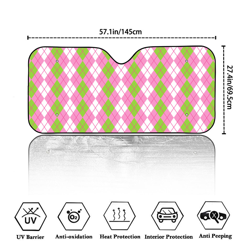 White Pink And Green Argyle Print Car Windshield Sun Shade