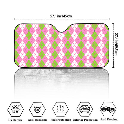 White Pink And Green Argyle Print Car Windshield Sun Shade