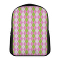 White Pink And Green Argyle Print Casual Backpack