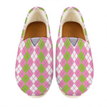 White Pink And Green Argyle Print Casual Shoes
