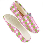 White Pink And Green Argyle Print Casual Shoes