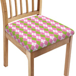 White Pink And Green Argyle Print Chair Cushion Cover