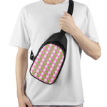 White Pink And Green Argyle Print Chest Bag