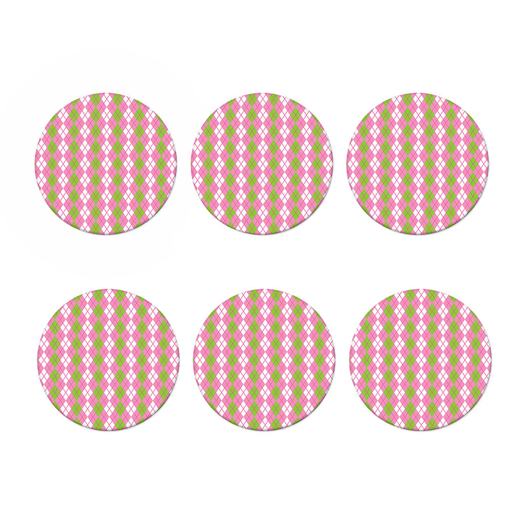 White Pink And Green Argyle Print Coaster Set