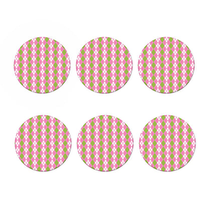 White Pink And Green Argyle Print Coaster Set