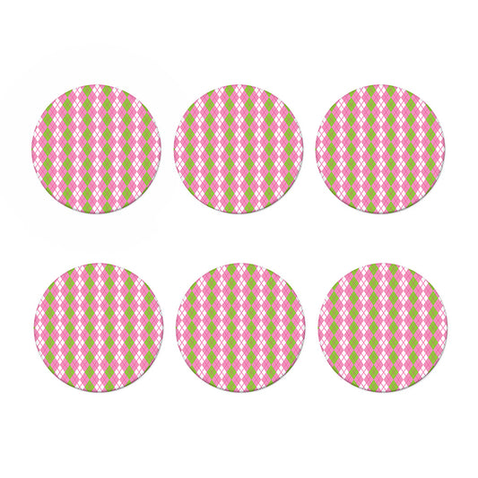 White Pink And Green Argyle Print Coaster Set