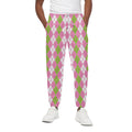 White Pink And Green Argyle Print Cotton Sweatpants