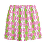 White Pink And Green Argyle Print Cotton Shorts