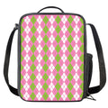 White Pink And Green Argyle Print Crossbody Lunch Bag