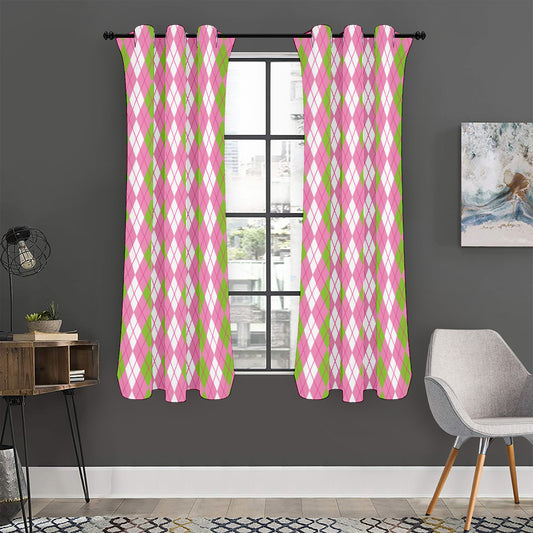 White Pink And Green Argyle Print Curtain