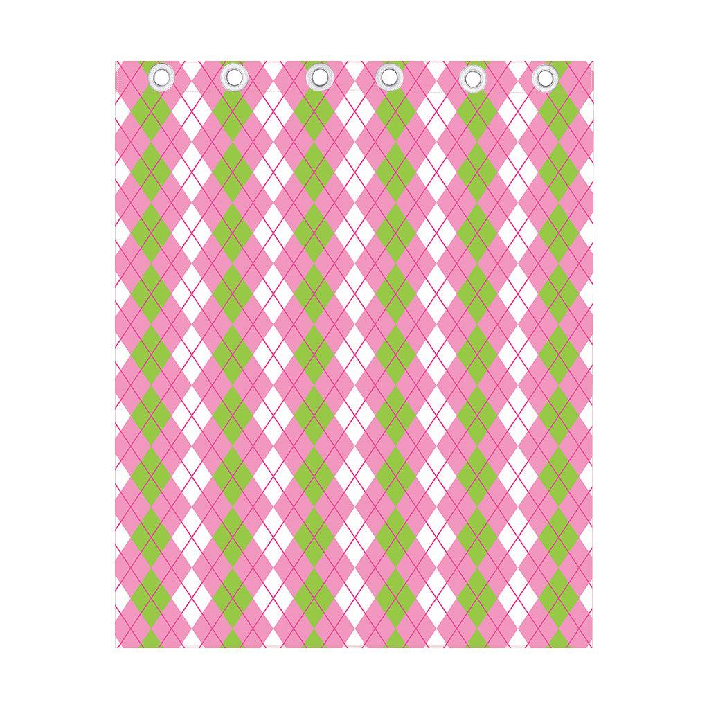 White Pink And Green Argyle Print Curtain