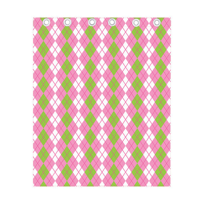 White Pink And Green Argyle Print Curtain