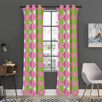 White Pink And Green Argyle Print Curtain