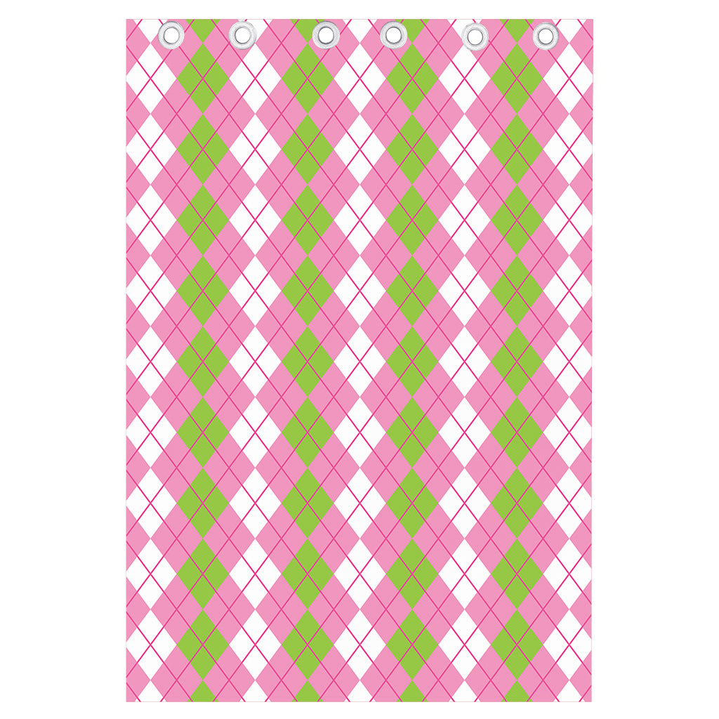 White Pink And Green Argyle Print Curtain