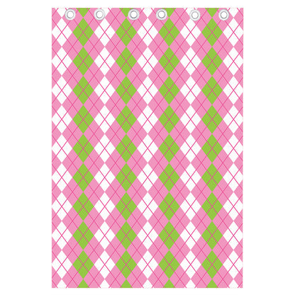 White Pink And Green Argyle Print Curtain