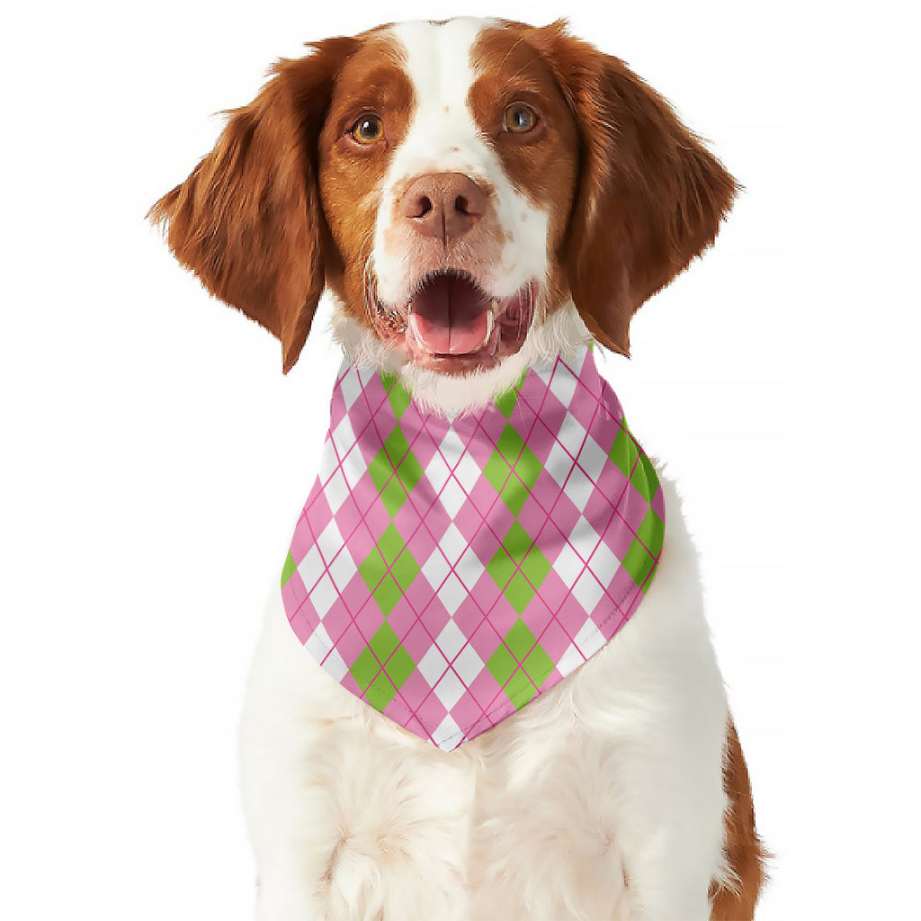 White Pink And Green Argyle Print Dog Bandana