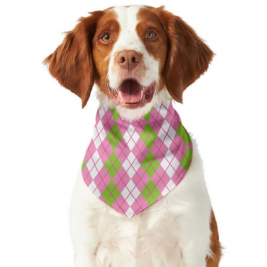 White Pink And Green Argyle Print Dog Bandana