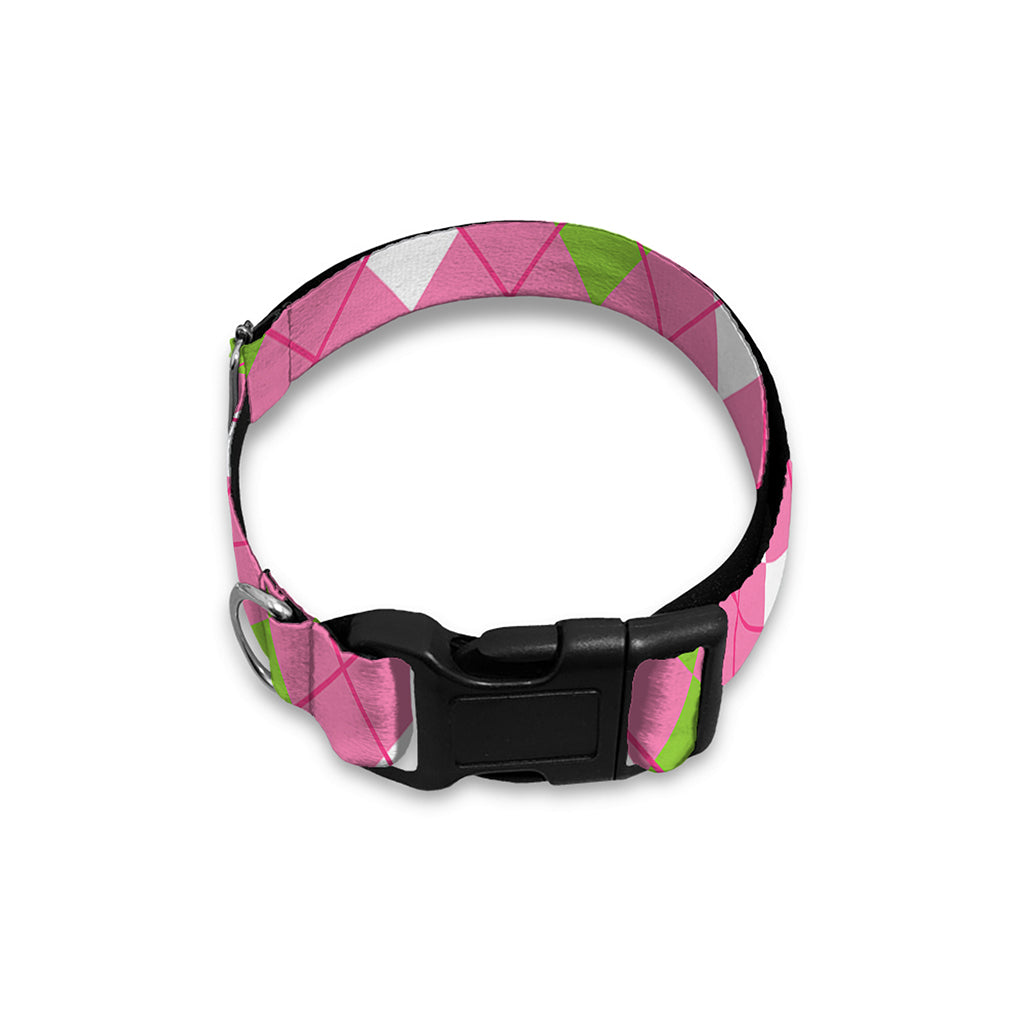 White Pink And Green Argyle Print Dog Collar
