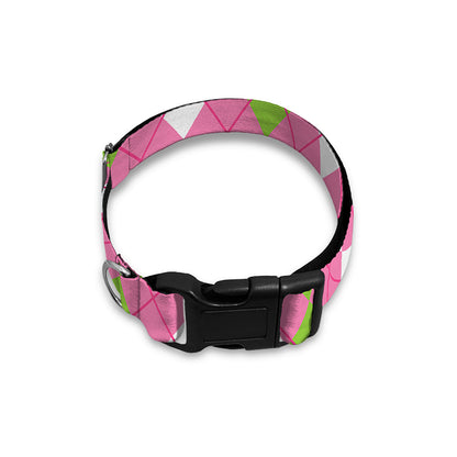 White Pink And Green Argyle Print Dog Collar