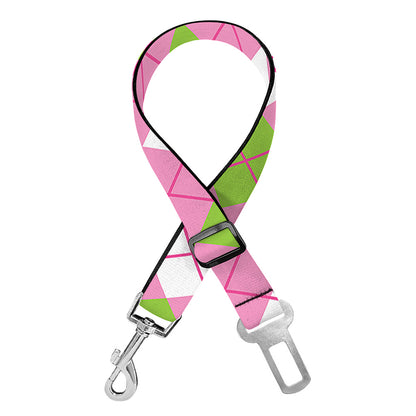 White Pink And Green Argyle Print Dog Seat Belt