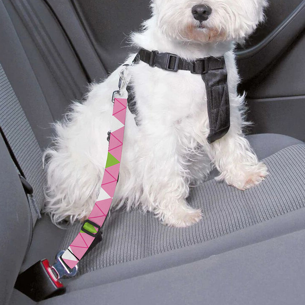White Pink And Green Argyle Print Dog Seat Belt
