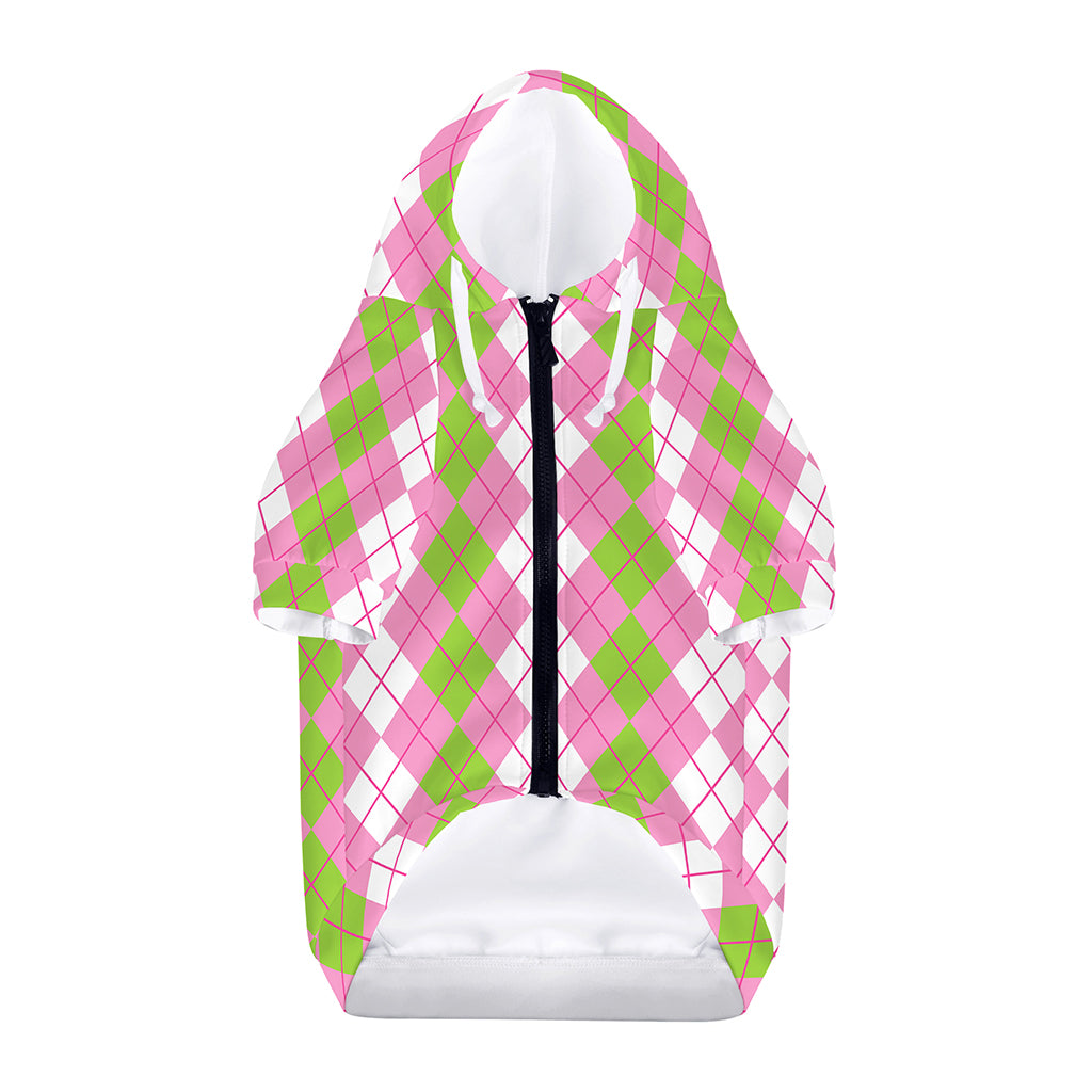 White Pink And Green Argyle Print Dog Zip Up Hoodie