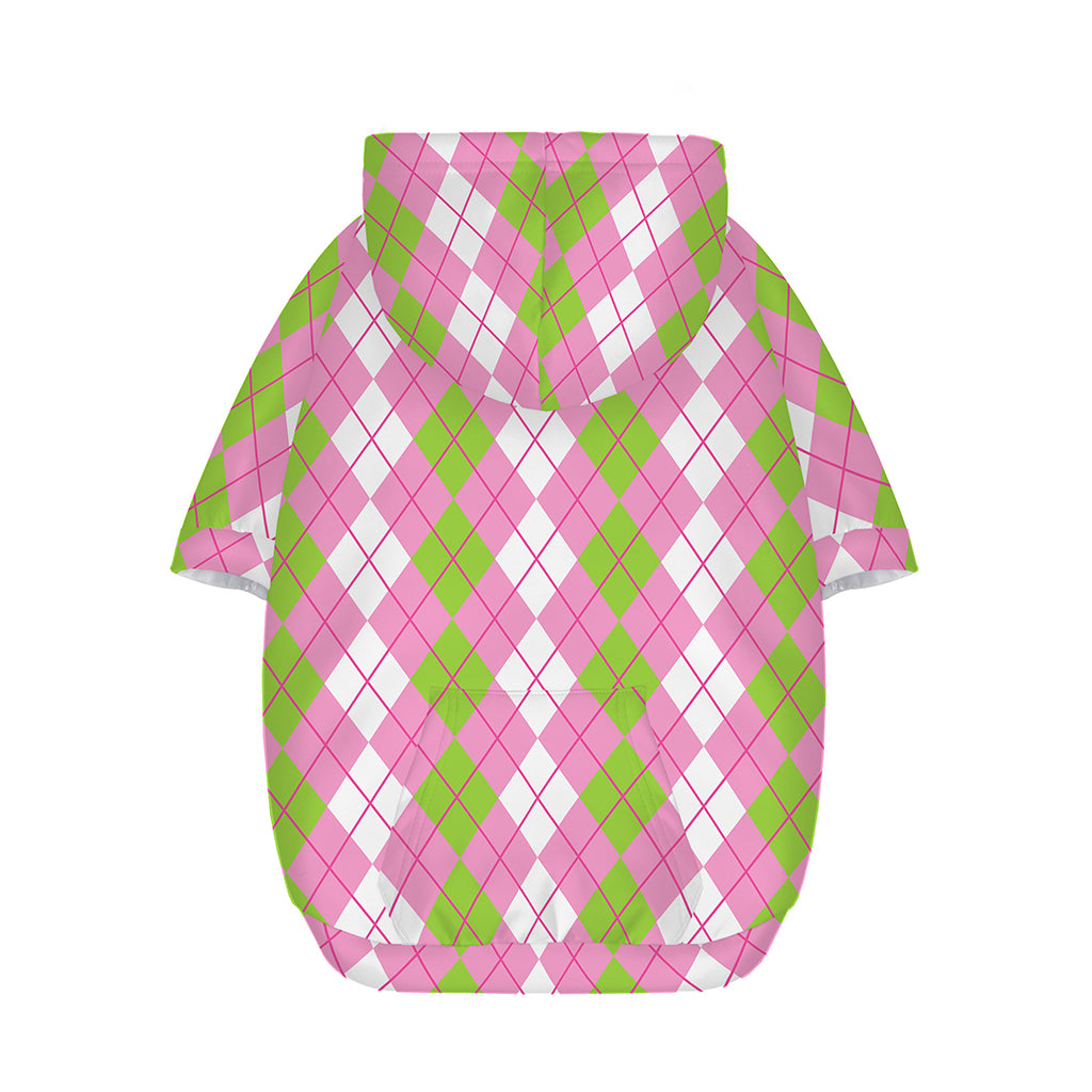 White Pink And Green Argyle Print Dog Zip Up Hoodie