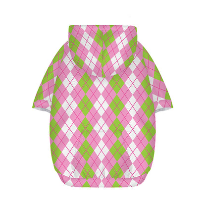 White Pink And Green Argyle Print Dog Zip Up Hoodie