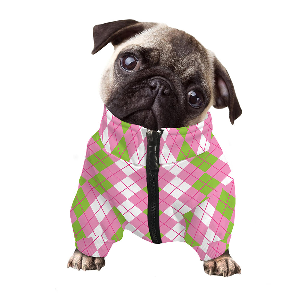 White Pink And Green Argyle Print Dog Zip Up Jacket