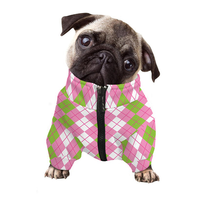 White Pink And Green Argyle Print Dog Zip Up Jacket